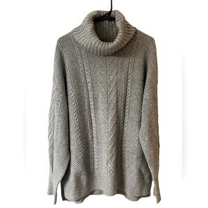 Elie Tahari Wool Blend Cowl Turtle Neck Cable Knit Sweater Gray size XL